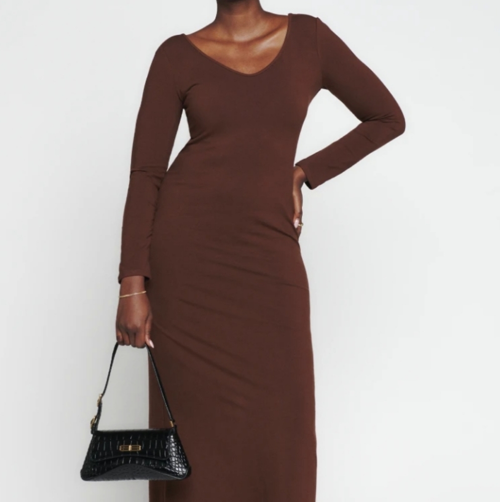 Ralph Lauren Wool Blend Minimalist Long Sleeve Midi Dress Brown XL